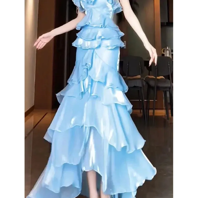 TAVIMART  -  Elegant blue strapless fishtail dress