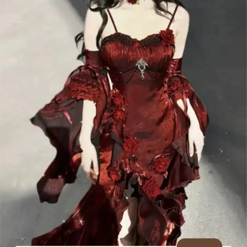 TAVIMART  -  Hepburn Style Rose Sling Dress Fishtail Skirt