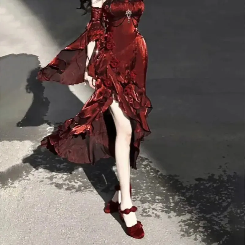 TAVIMART  -  Hepburn Style Rose Sling Dress Fishtail Skirt