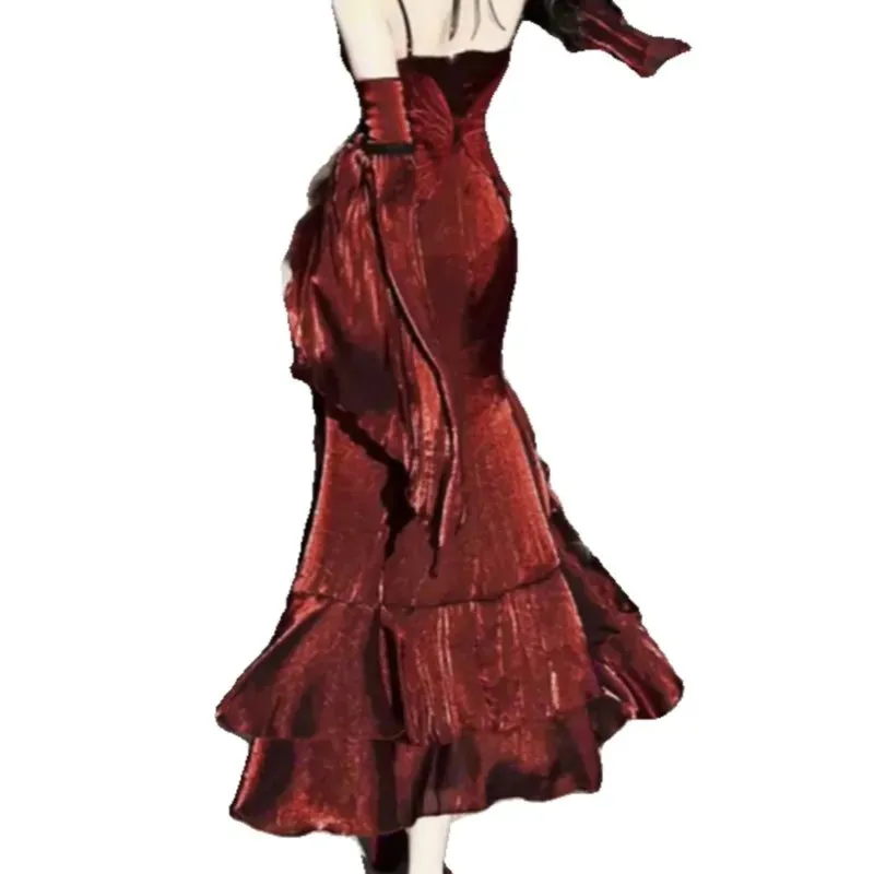TAVIMART  -  Hepburn Style Rose Sling Dress Fishtail Skirt