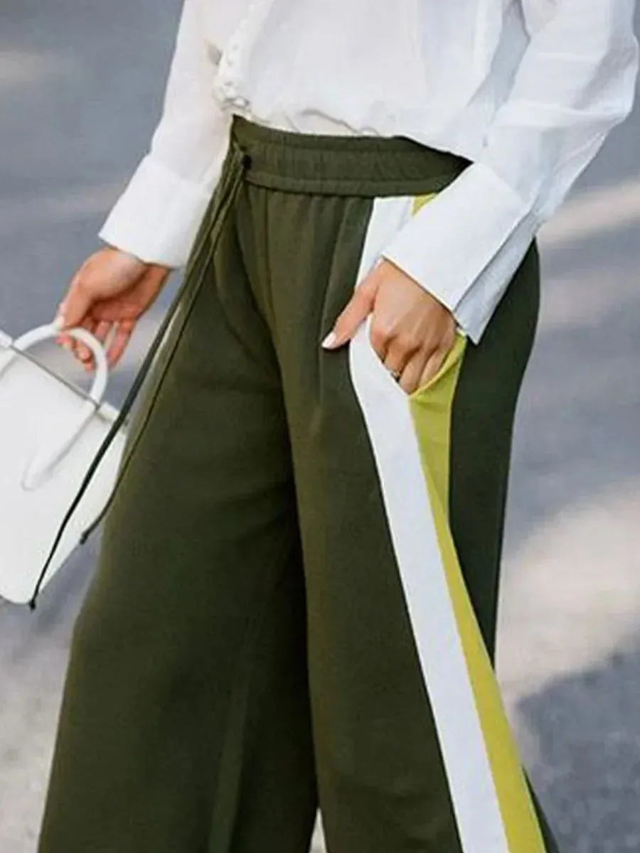 TAVIMART  -  Women's Casual Pants 2024 New Autumn Winter Fashion Striped Drawstring Elastic High Waist Wide Leg Sweatpants Trousers