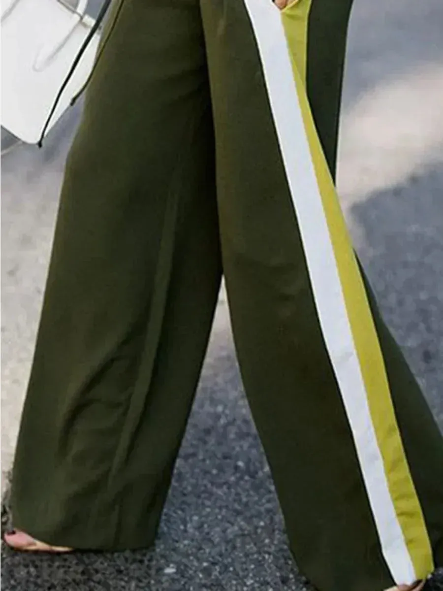 TAVIMART  -  Women's Casual Pants 2024 New Autumn Winter Fashion Striped Drawstring Elastic High Waist Wide Leg Sweatpants Trousers