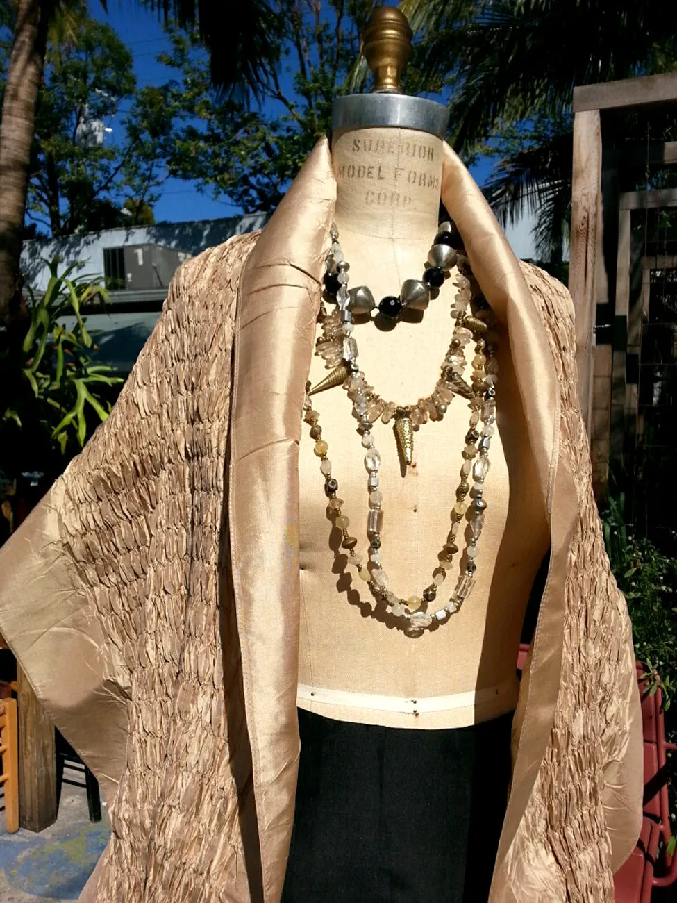 Thai Silk Taffeta Opera Shawl Champagne