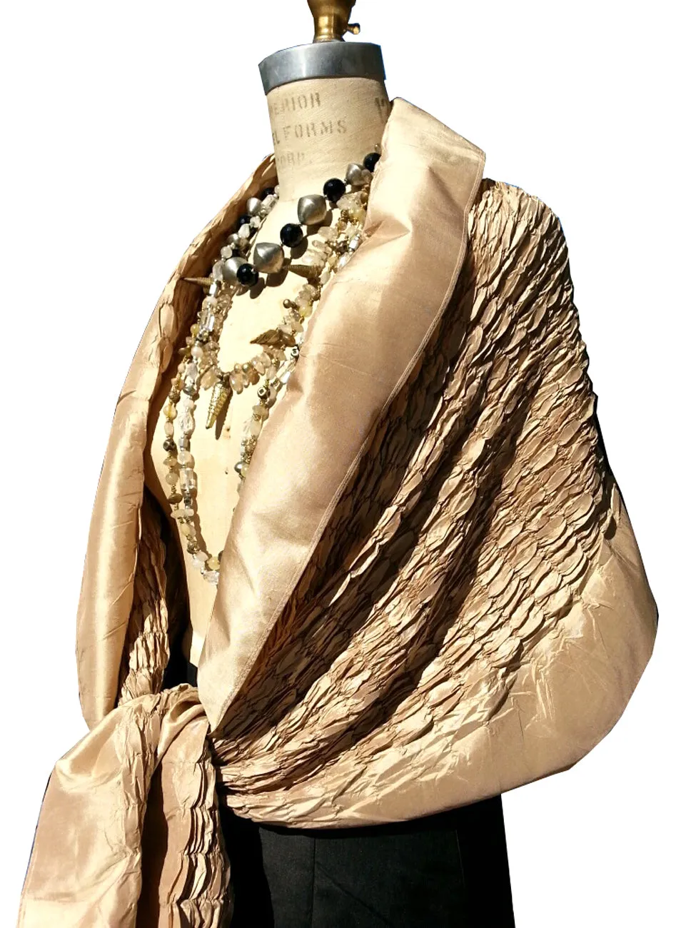 Thai Silk Taffeta Opera Shawl Champagne