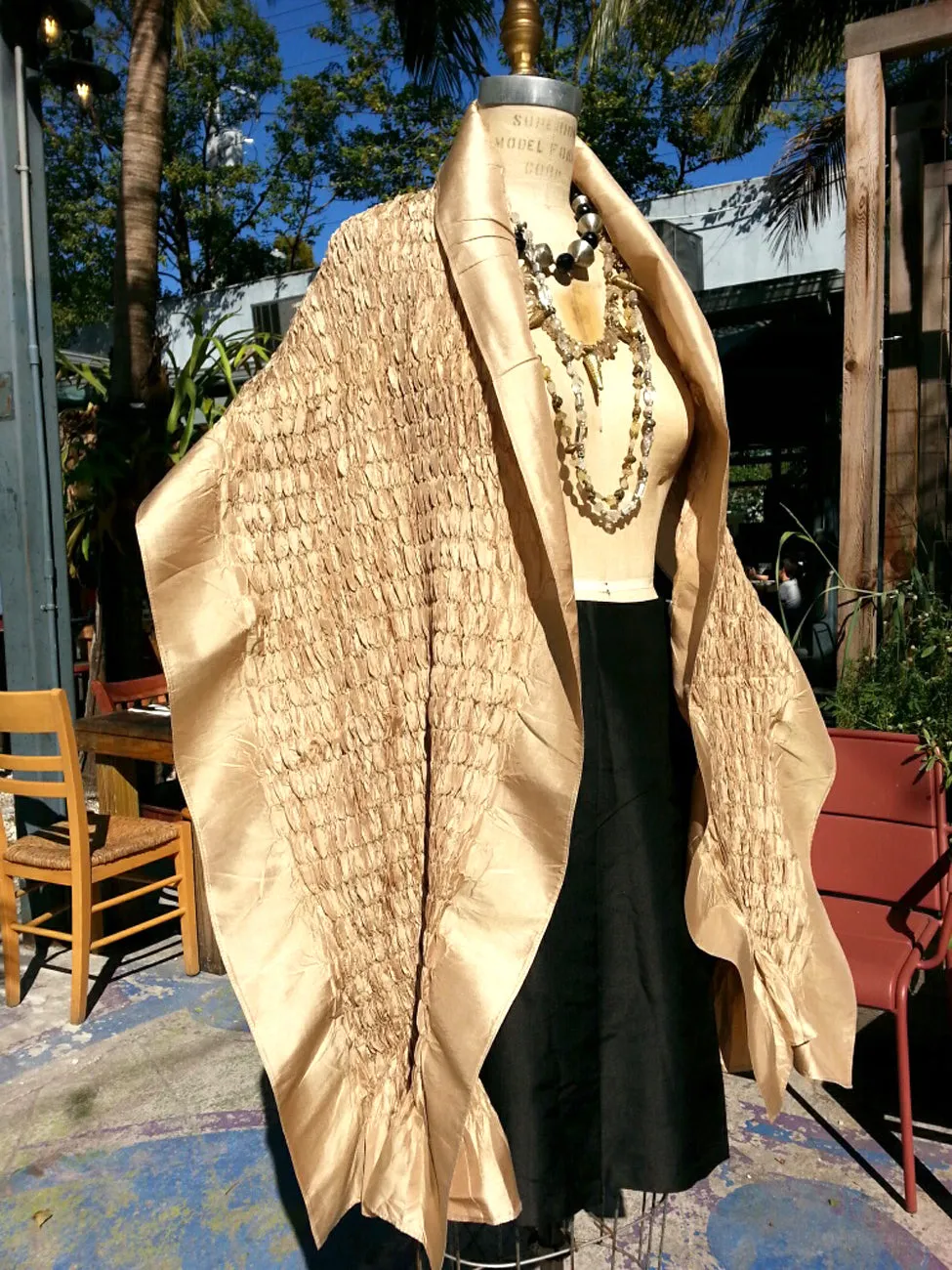 Thai Silk Taffeta Opera Shawl Champagne