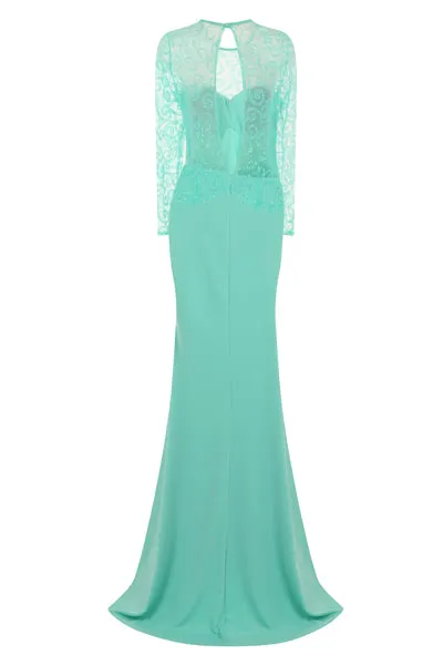 Vanity Sparkle Mint Slinky Fishtail Maxi Dress