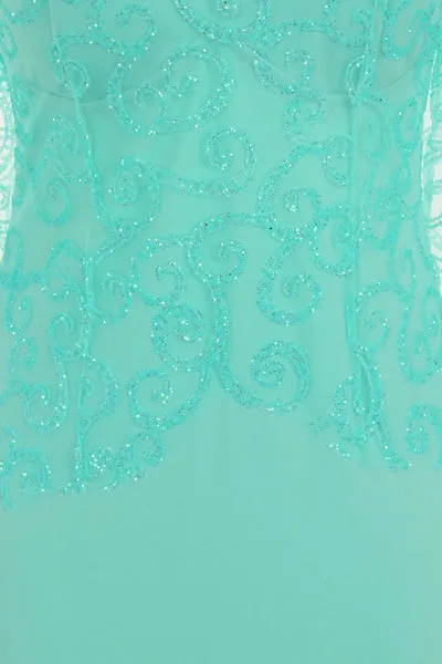Vanity Sparkle Mint Slinky Fishtail Maxi Dress