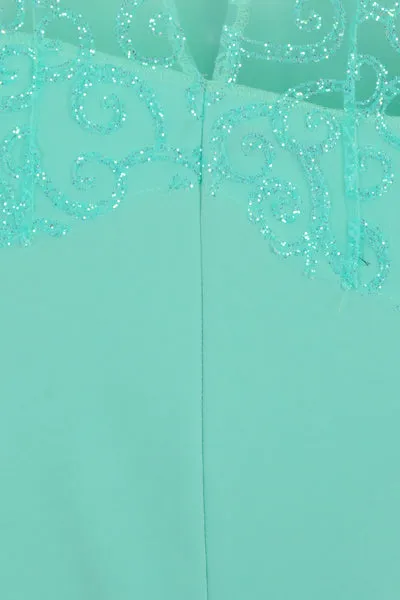 Vanity Sparkle Mint Slinky Fishtail Maxi Dress