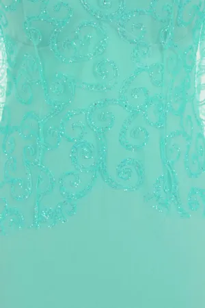 Vanity Sparkle Mint Slinky Fishtail Maxi Dress
