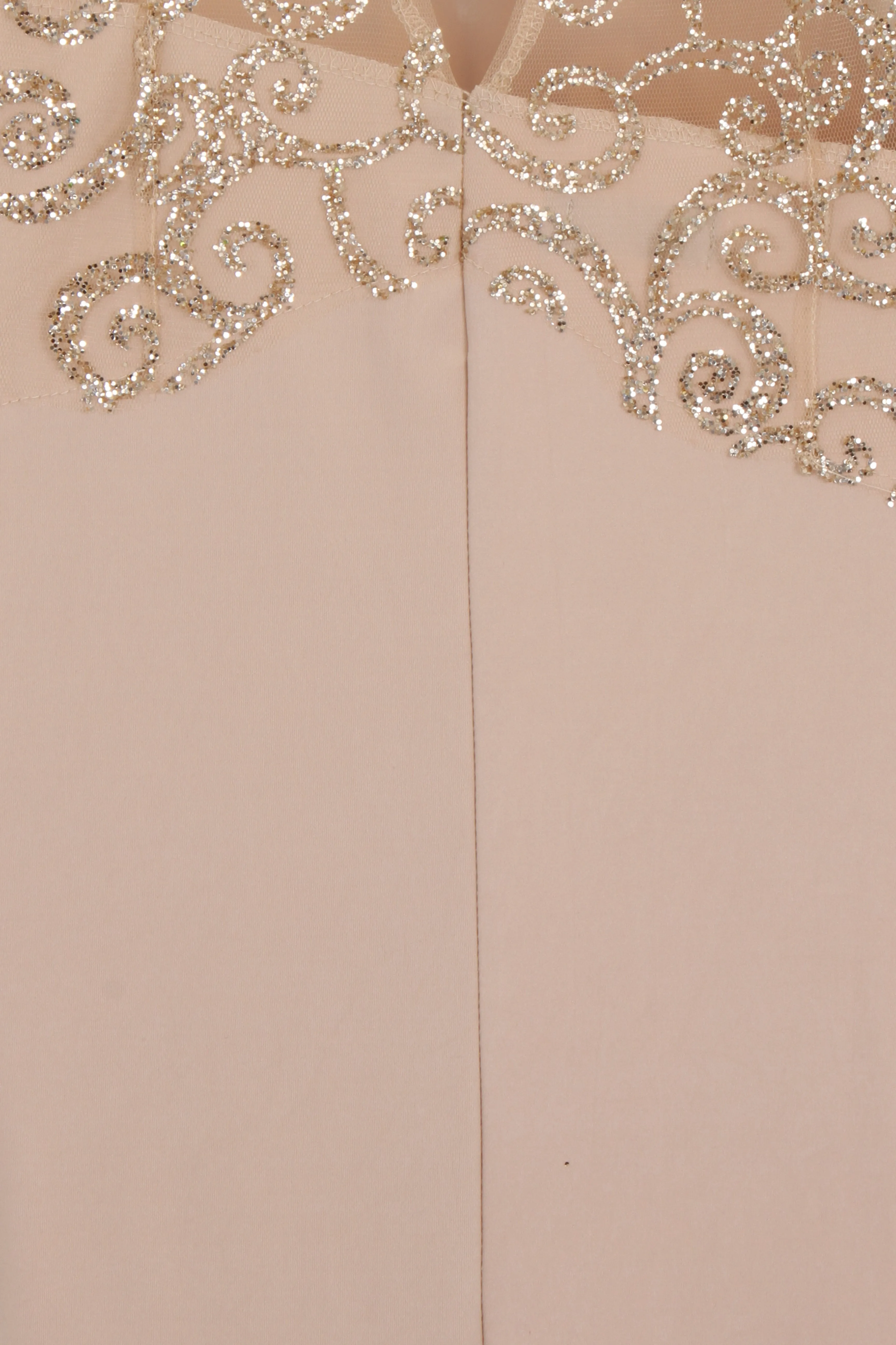 Vanity Sparkle Nude Slinky Fishtail Maxi Dress