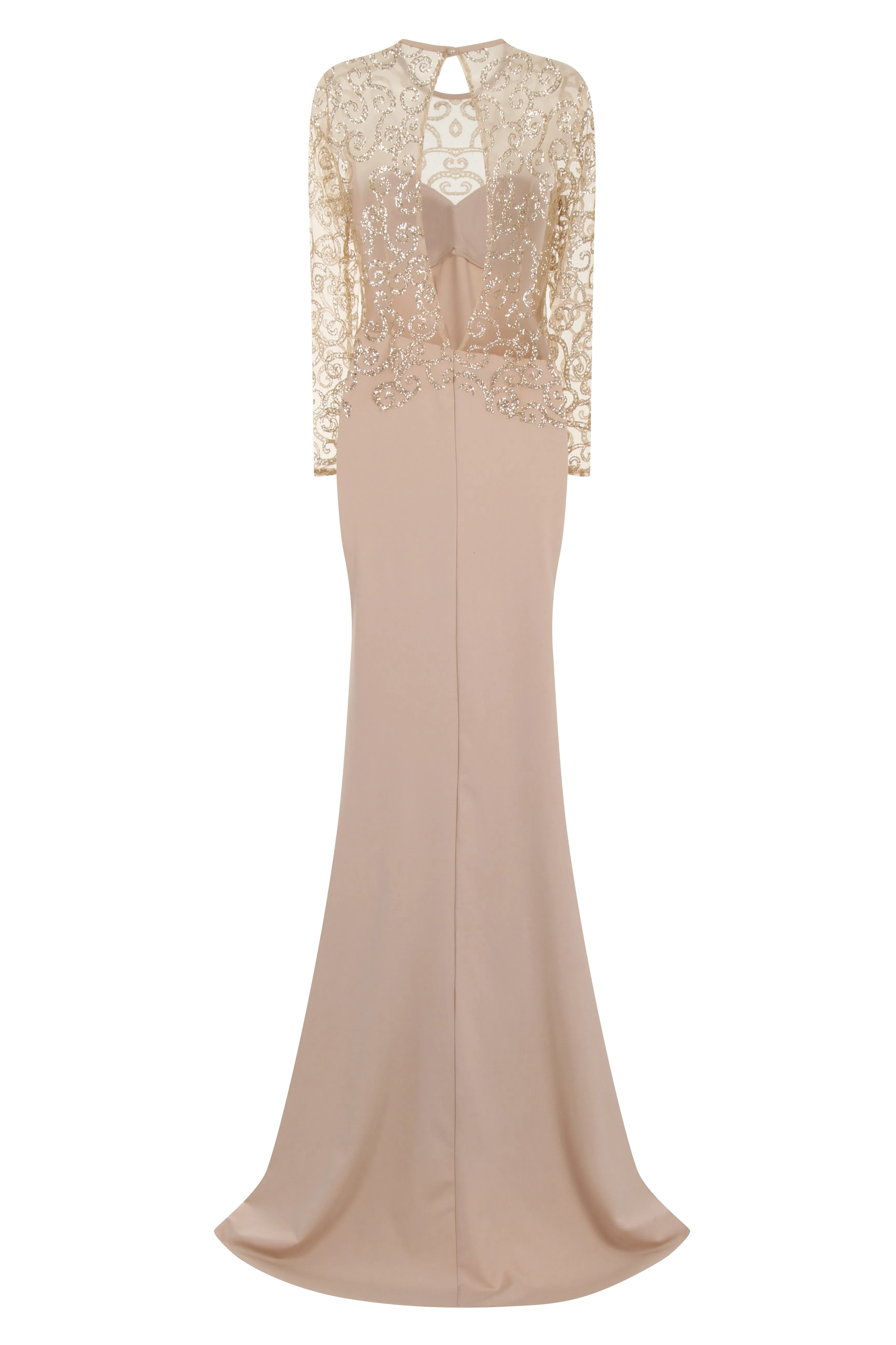Vanity Sparkle Nude Slinky Fishtail Maxi Dress