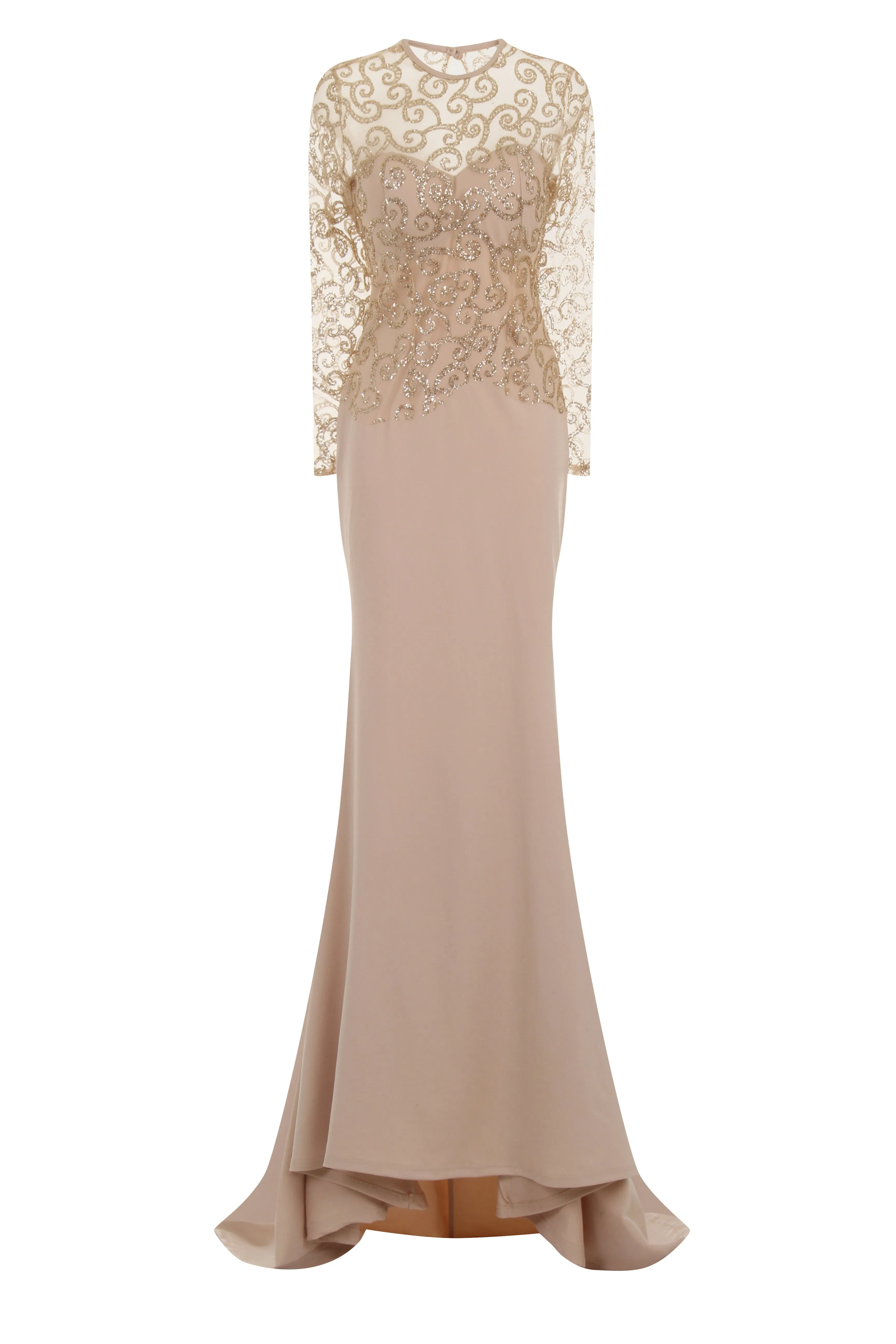 Vanity Sparkle Nude Slinky Fishtail Maxi Dress