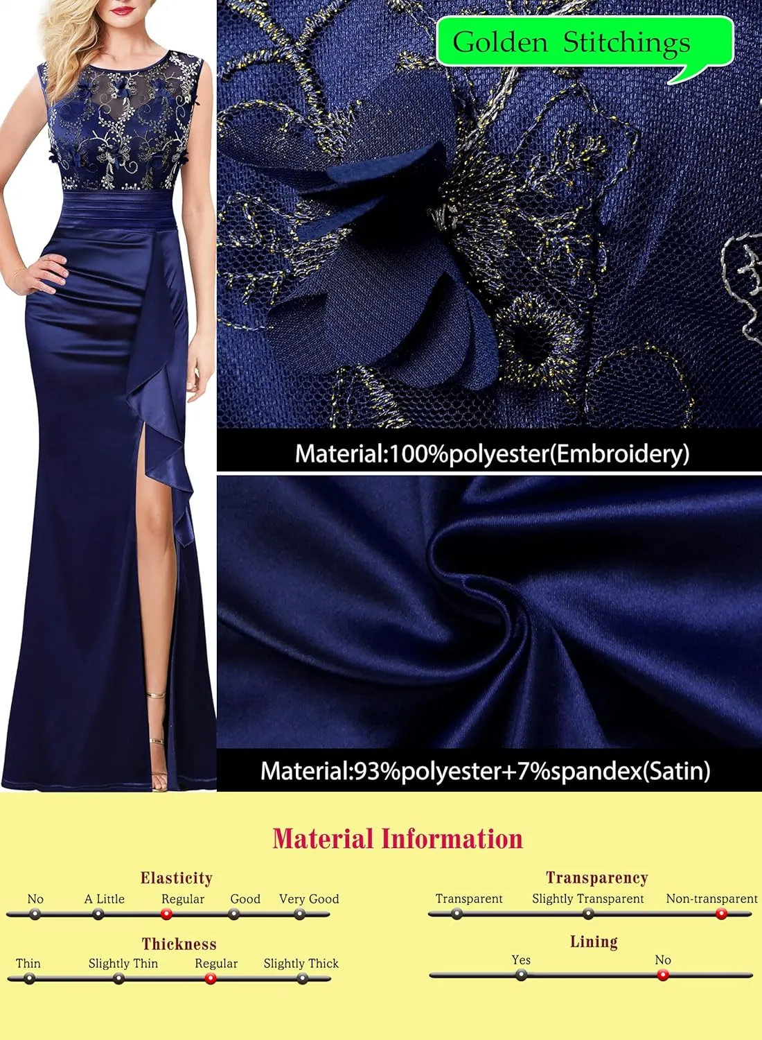 VFSHOW Womens Formal Ruched Ruffles Evening Prom Wedding Party Maxi Dress