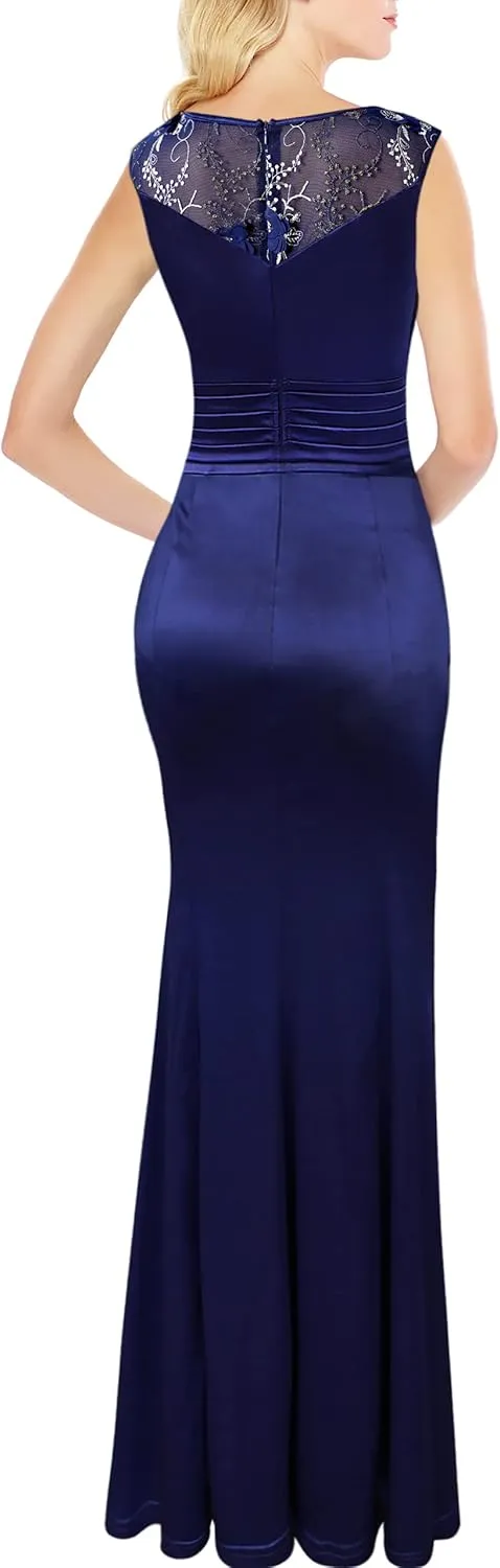 VFSHOW Womens Formal Ruched Ruffles Evening Prom Wedding Party Maxi Dress