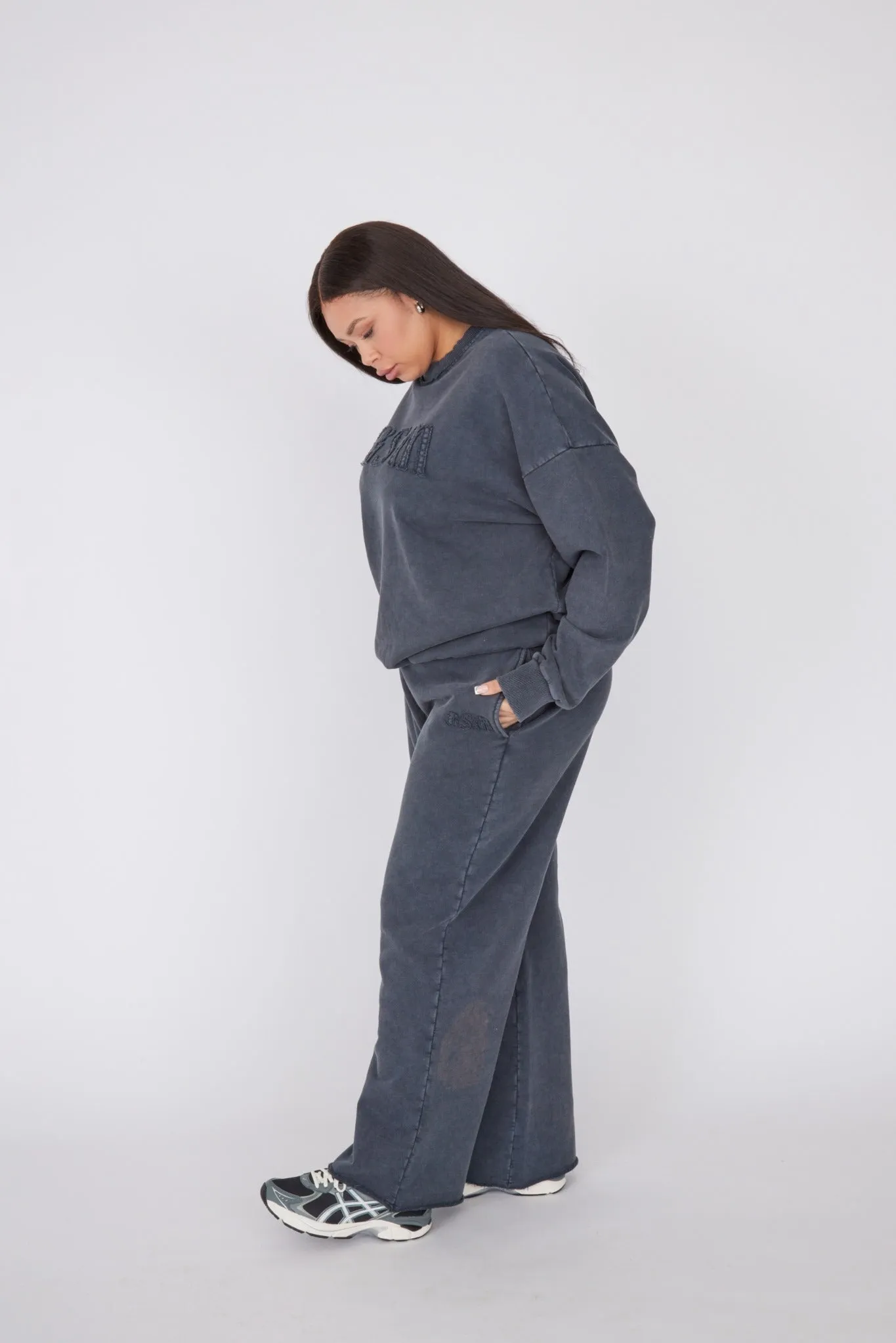 Vintage Wide Leg Sweatpants - Washed Black