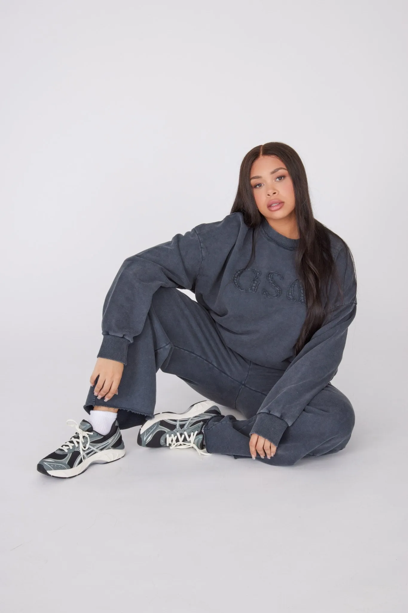 Vintage Wide Leg Sweatpants - Washed Black