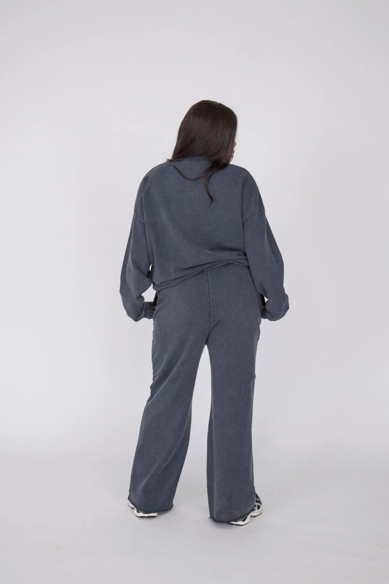 Vintage Wide Leg Sweatpants - Washed Black