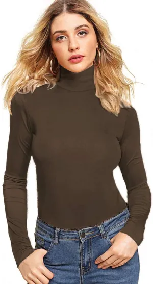 Women's Basic Turtleneck Long Sleeve T-Shirt Plain Fitted Slim Cotton Tops