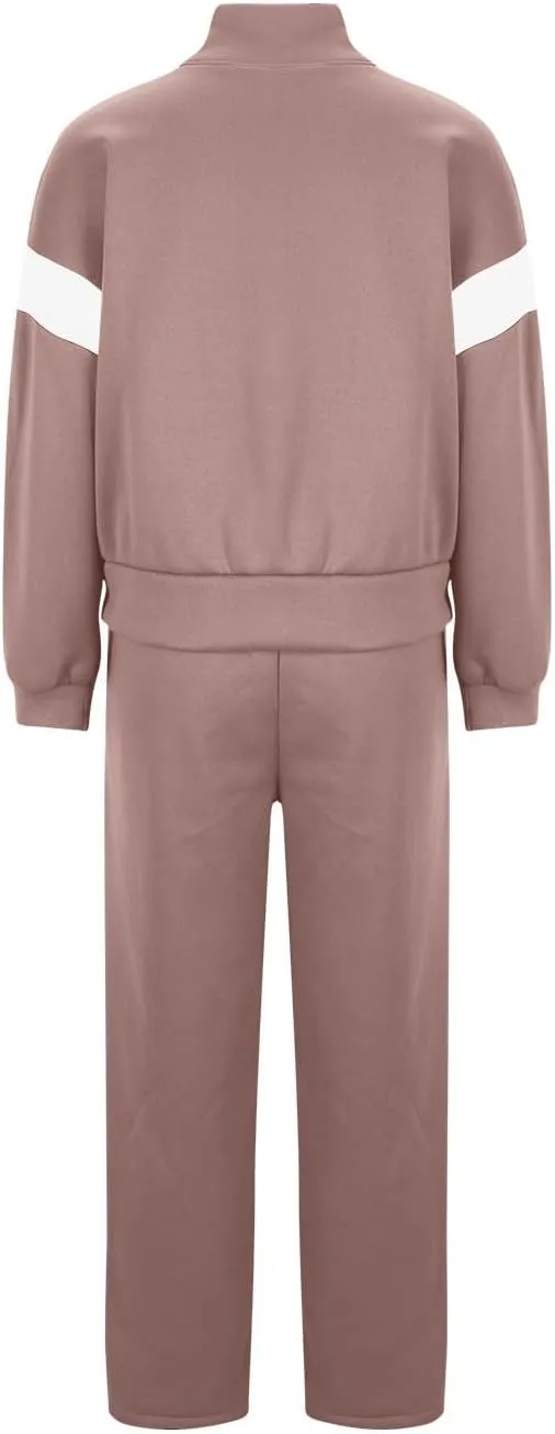 Womens Color Block Tracksuit 2 Pieces Outfits Long Sleeve Zipper Jacket and Pants Sportswear Sweatsuits with Pocket