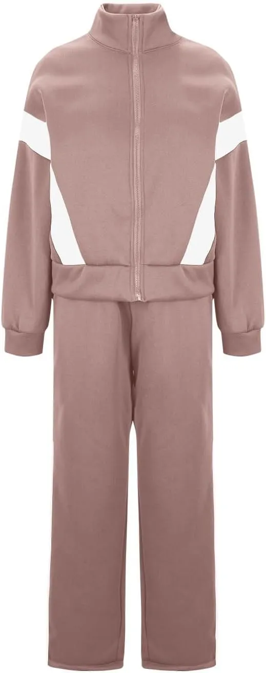Womens Color Block Tracksuit 2 Pieces Outfits Long Sleeve Zipper Jacket and Pants Sportswear Sweatsuits with Pocket