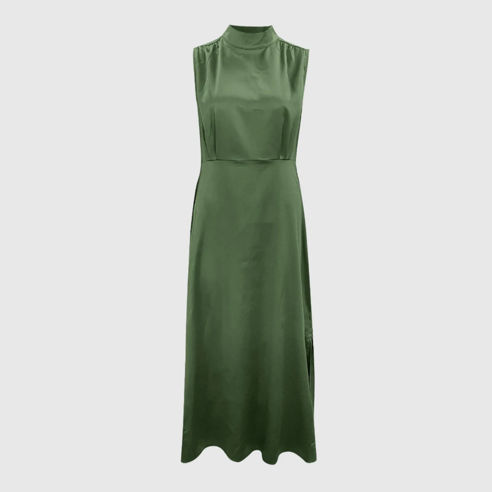 Women's Elegant Satin Stand Collar Long Dress