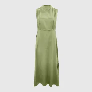Women's Elegant Satin Stand Collar Long Dress