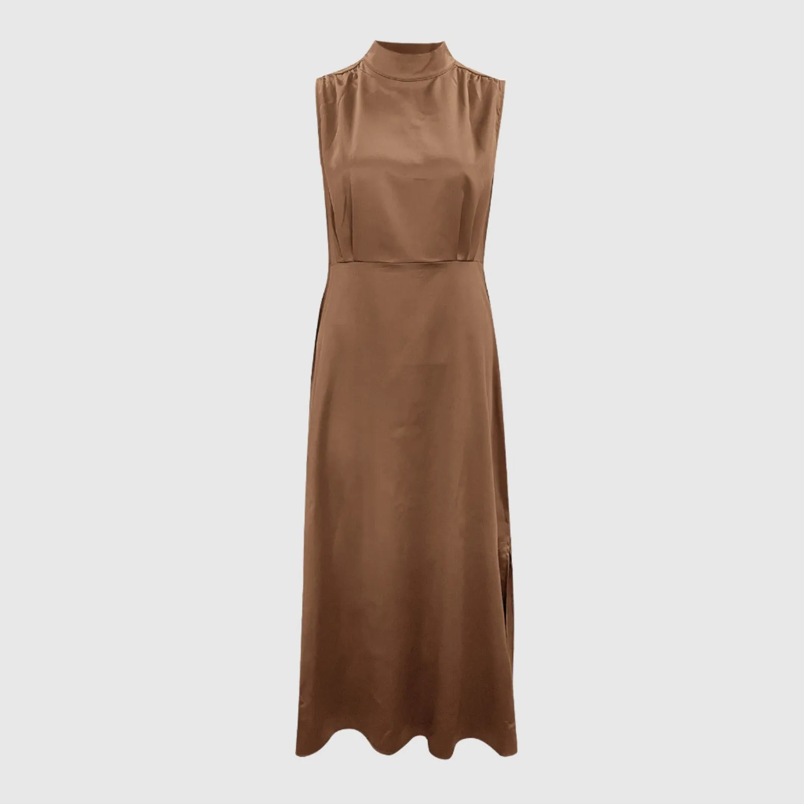 Women's Elegant Satin Stand Collar Long Dress