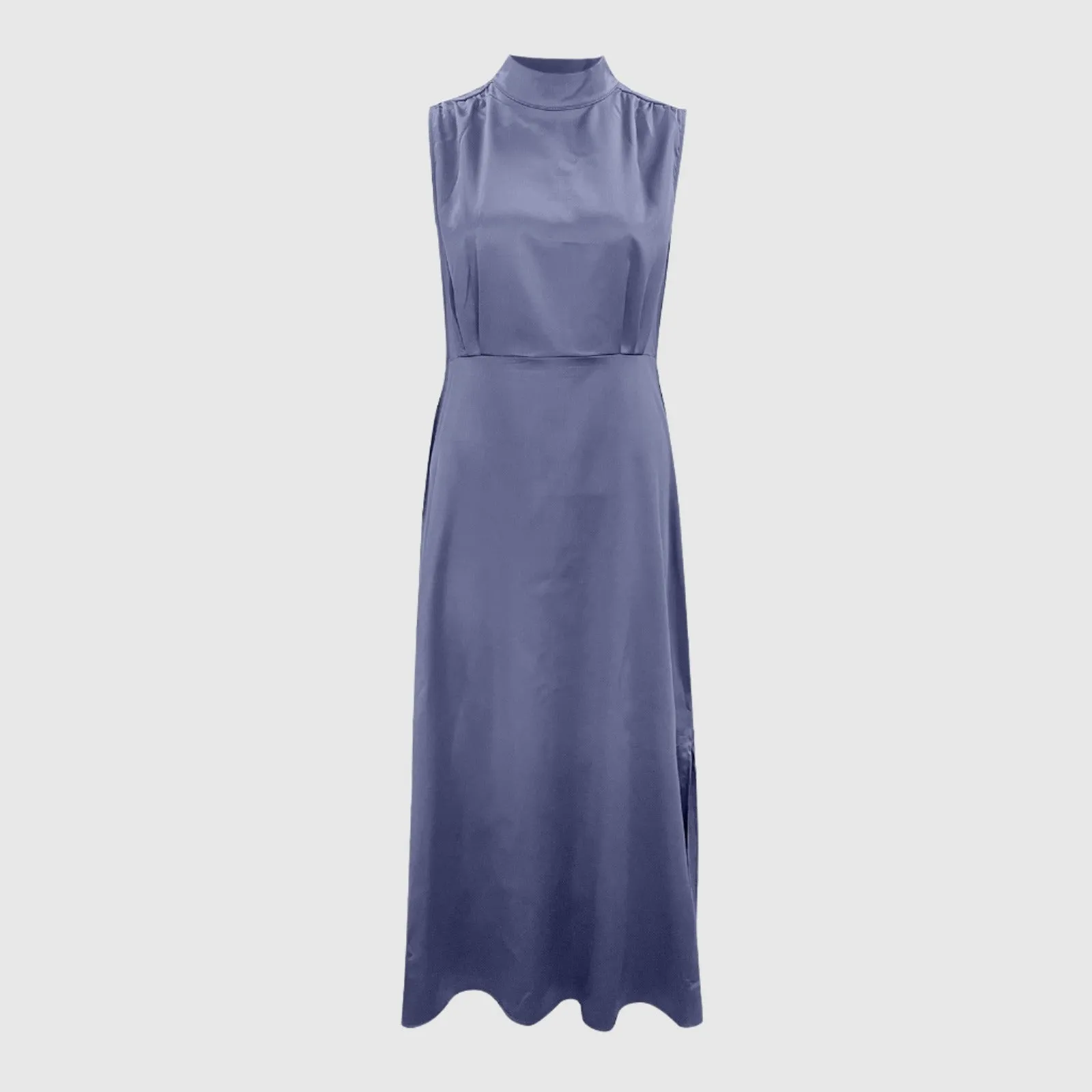 Women's Elegant Satin Stand Collar Long Dress