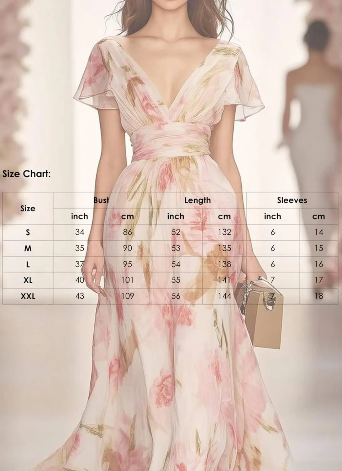 Womens Maxi Dress Floral Printed Elegant V Neck Flutter Sleeve Evening 2025 Spring Summer Dress