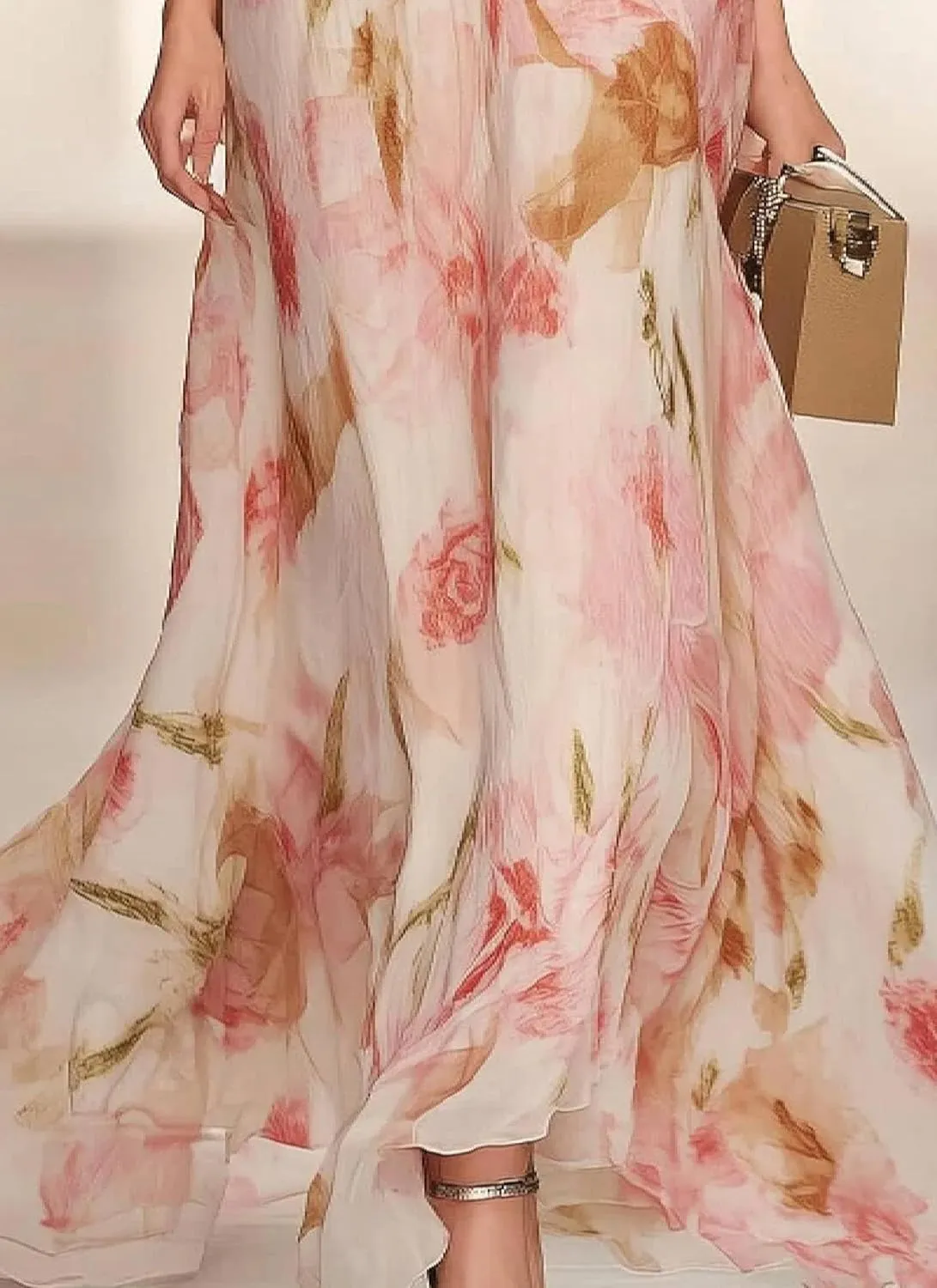 Womens Maxi Dress Floral Printed Elegant V Neck Flutter Sleeve Evening 2025 Spring Summer Dress