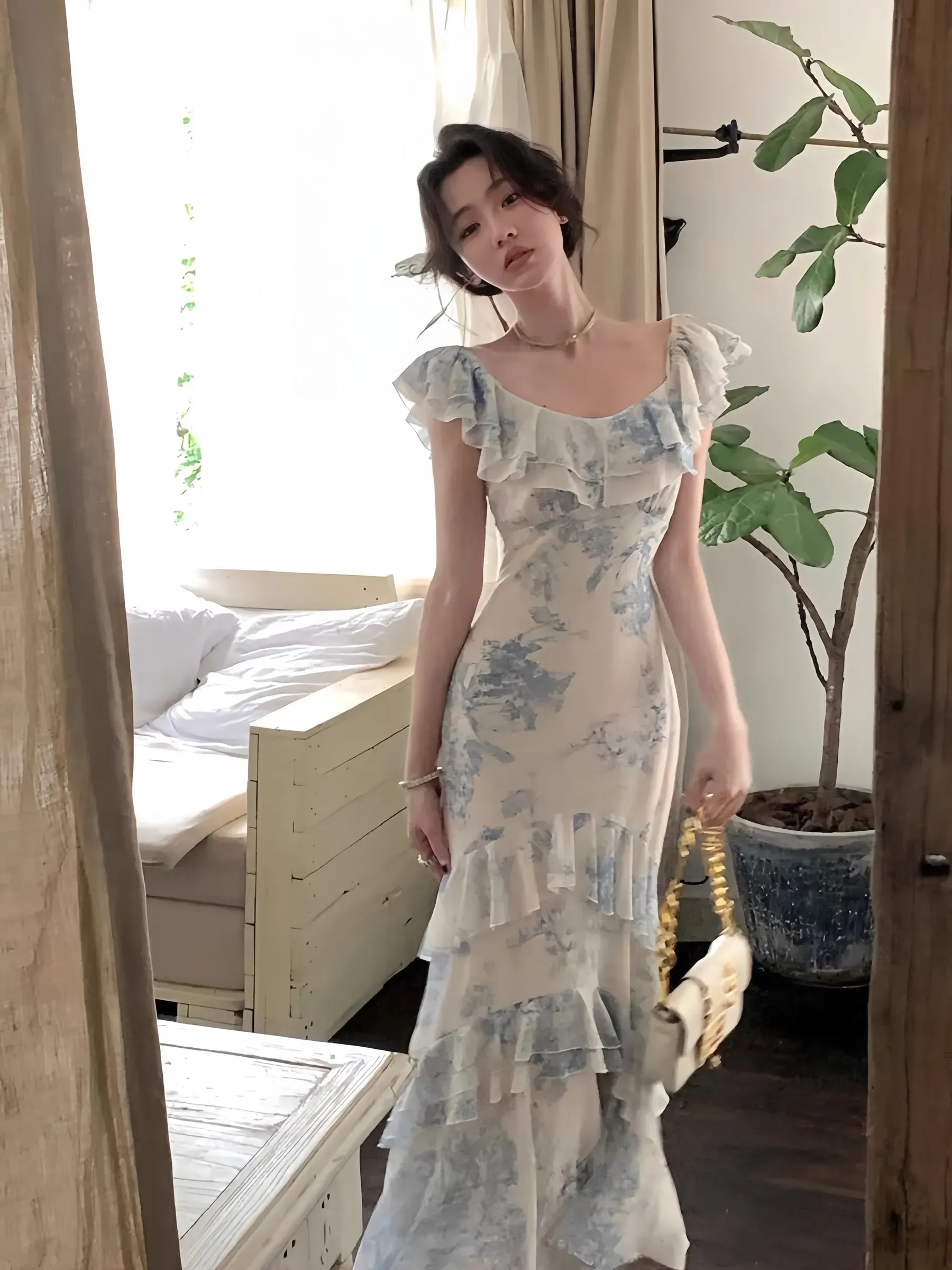 Women's Sexy Maxi Dress Bohemian Vintage Print Long Dress Evening Party Gown       S5413