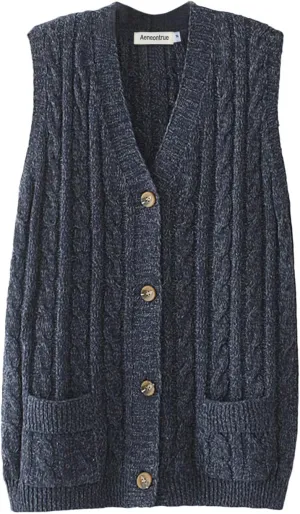 Women's Sweater Vest Sleeveless Button Down Knitted Cardigan Outwear with Pockets