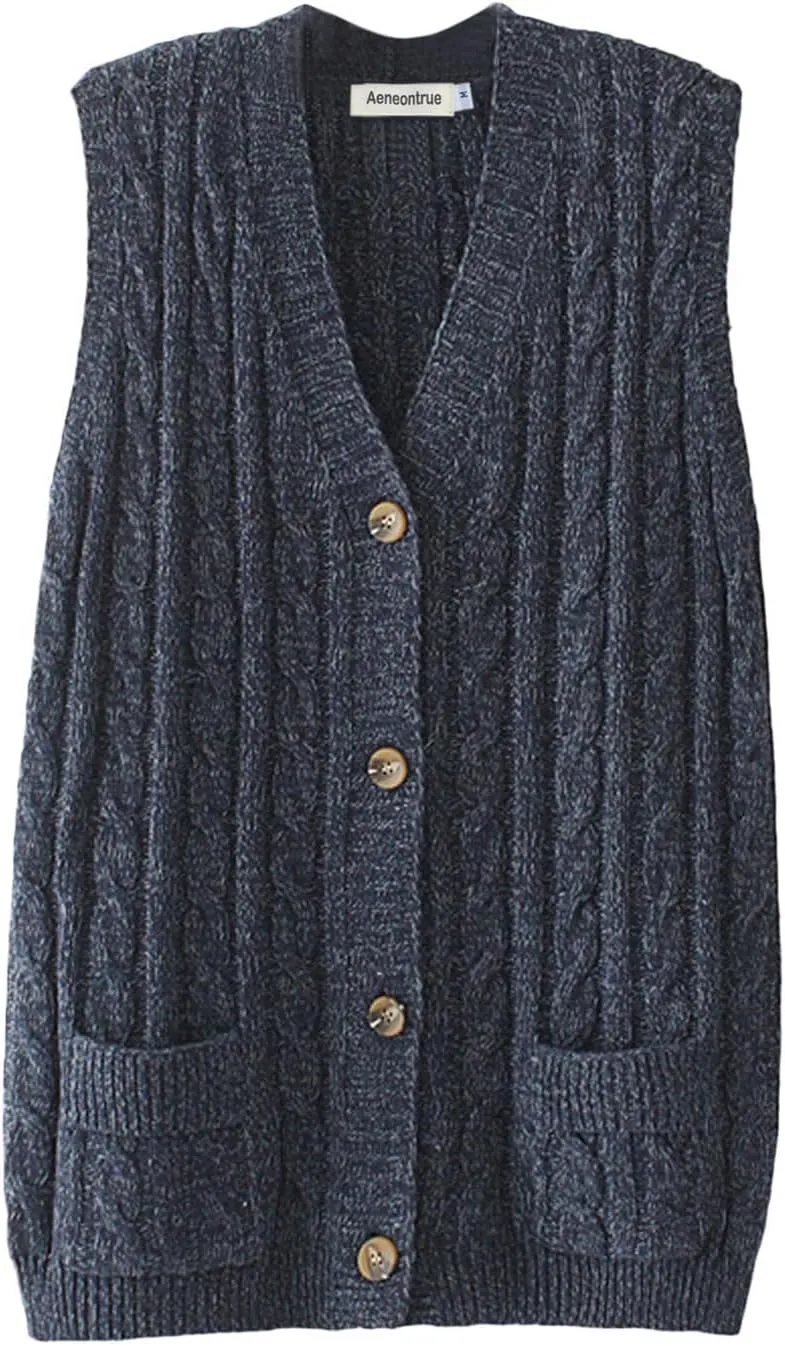 Women's Sweater Vest Sleeveless Button Down Knitted Cardigan Outwear with Pockets